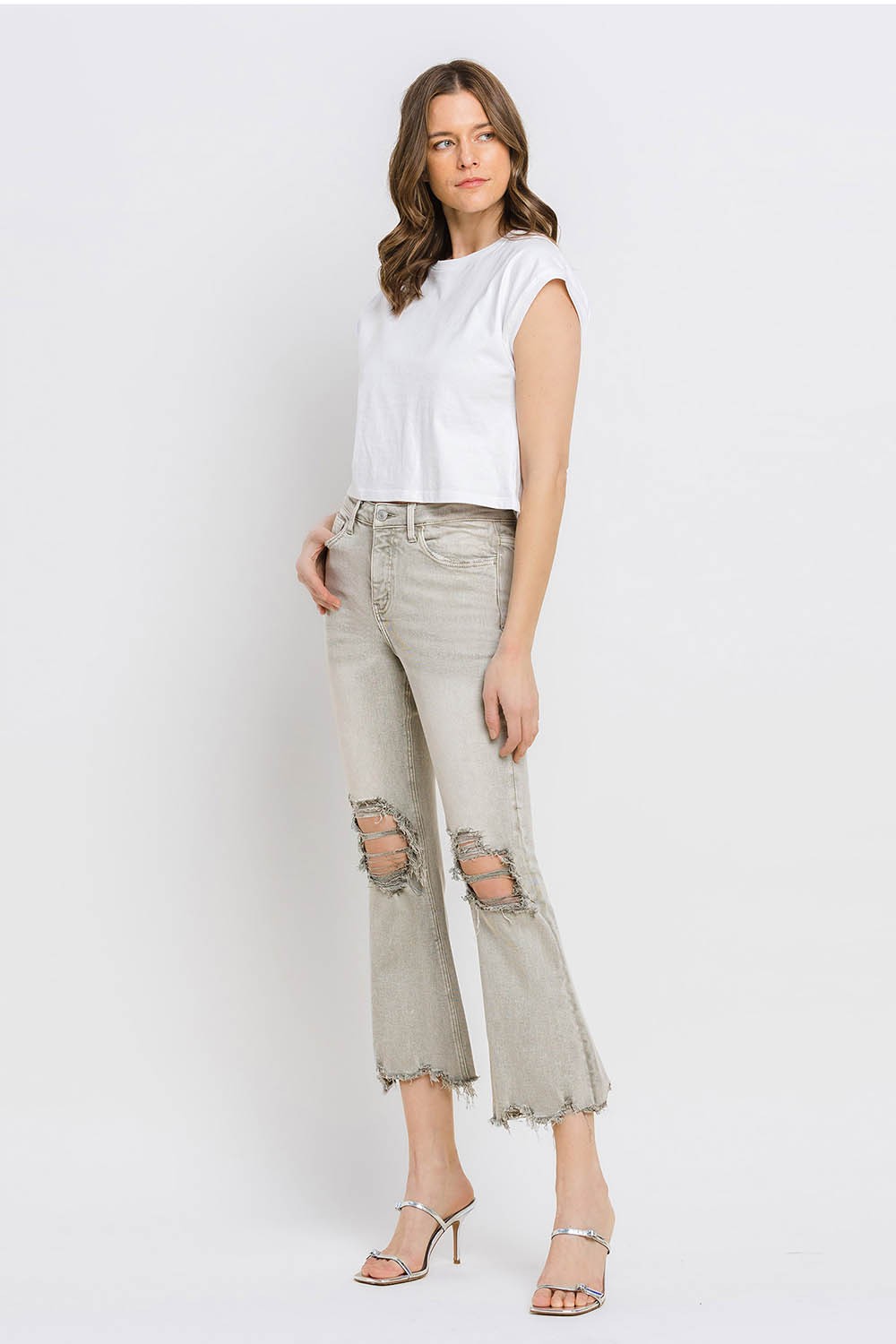Lovervet Distressed Raw Hem Cropped Flare Jeans - AllIn Computer