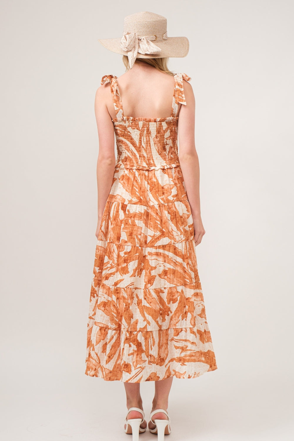 And The Why Tie Shoulder Smocked Midi Tiered Dress - AllIn Computer