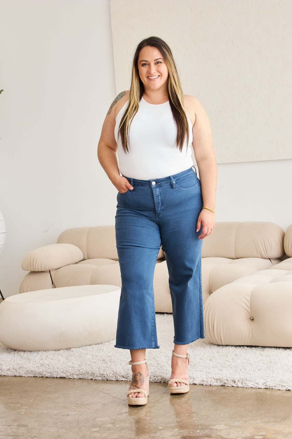 RFM Crop Chloe Full Size Tummy Control High Waist Raw Hem Jeans - AllIn Computer