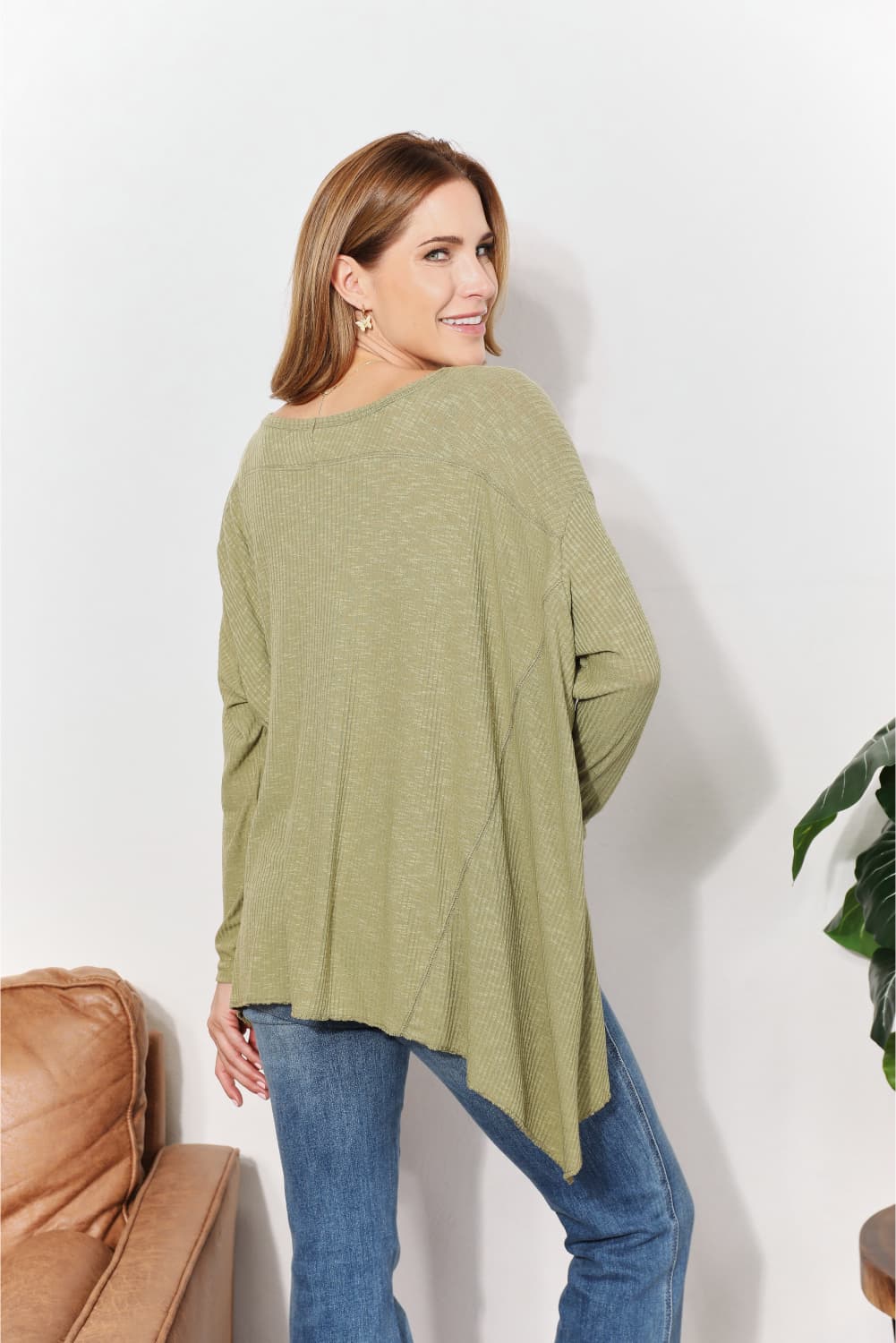 HEYSON Full Size Oversized Super Soft Rib Layering Top with a Sharkbite Hem and Round Neck - AllIn Computer