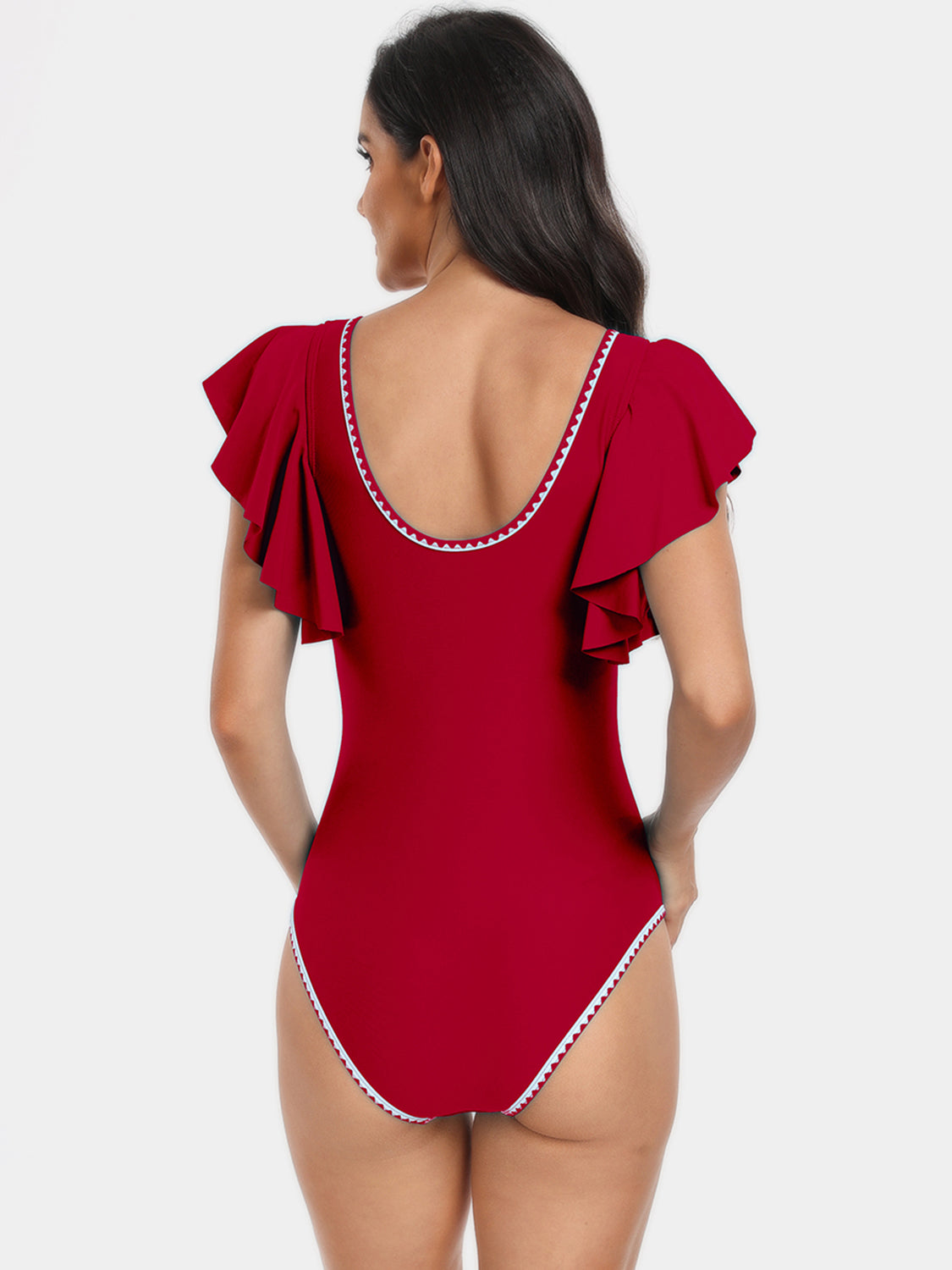 Plunge Cap Sleeve One-Piece Swimwear - AllIn Computer