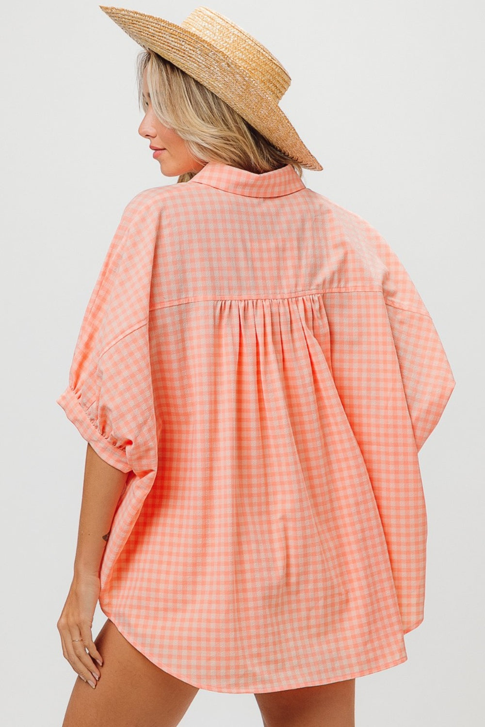 BiBi Plaid Button Up Dolman Sleeve Shirt - AllIn Computer