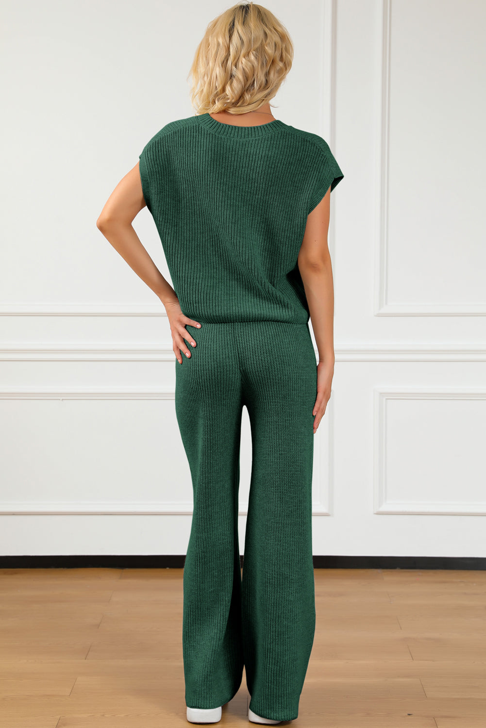 Pocketed V-Neck Top and Wide Leg Sweater Set - AllIn Computer