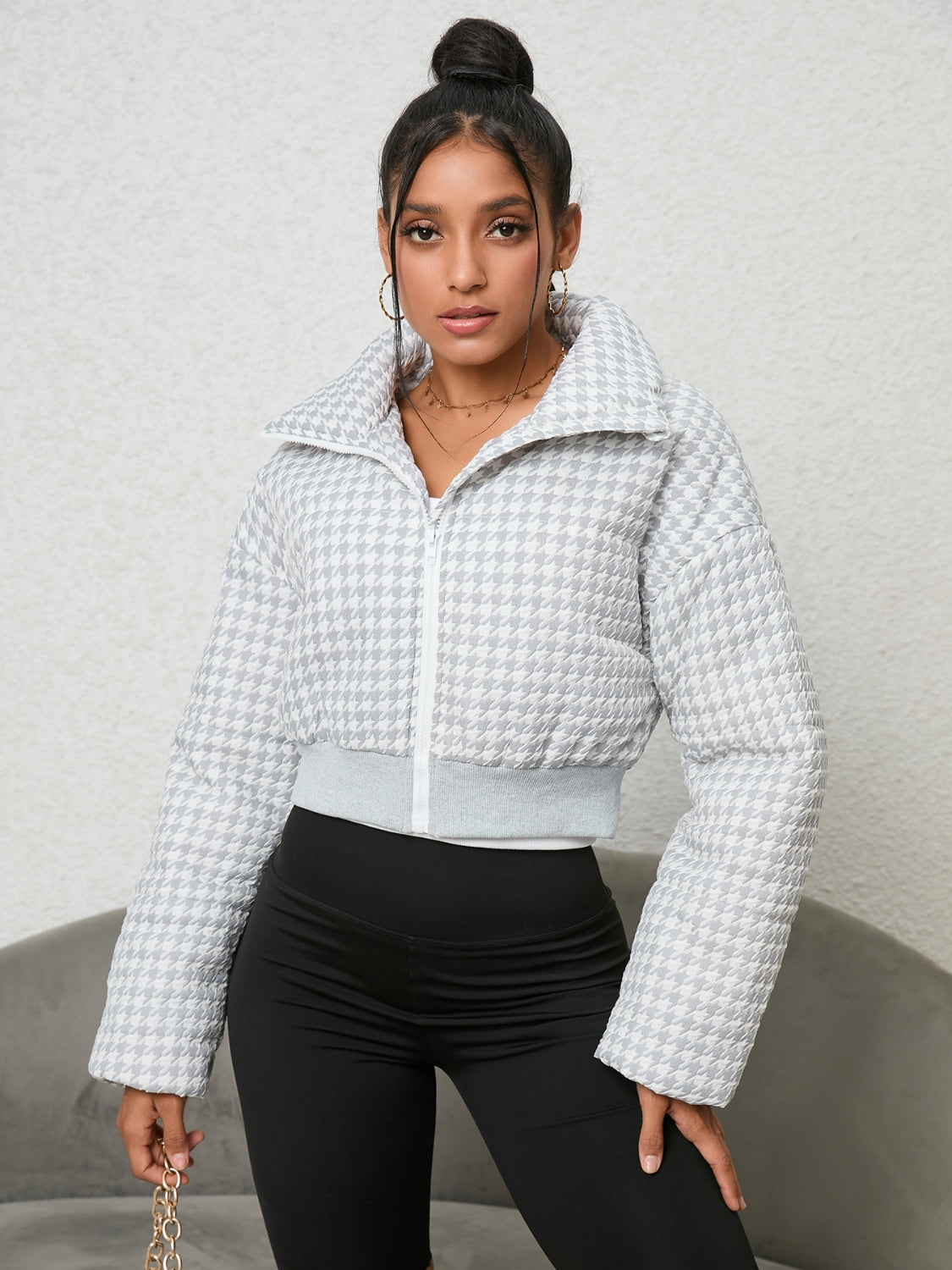 Houndstooth Zip-Up Jacket - AllIn Computer
