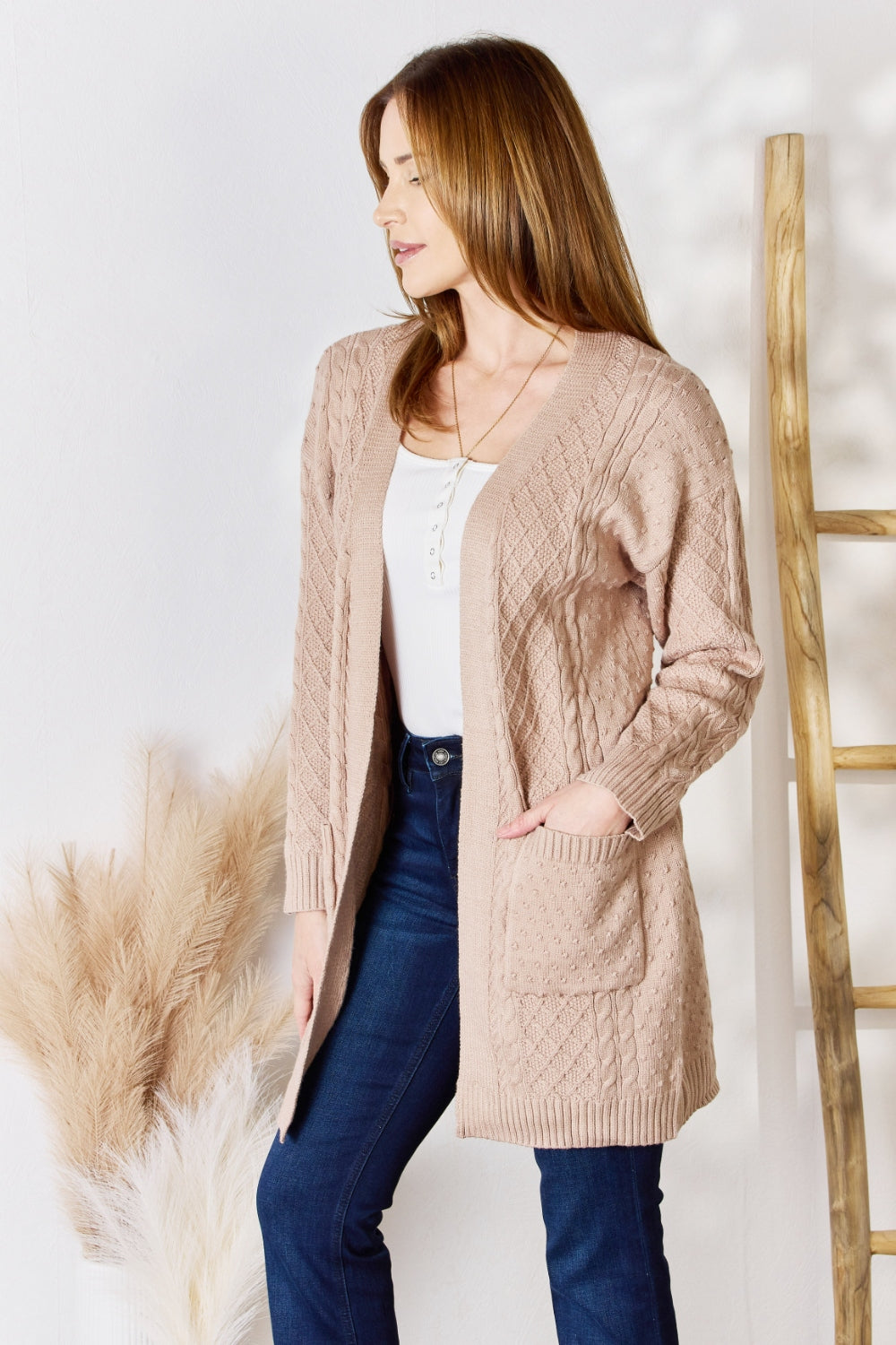 Hailey & Co Full Size Cable-Knit Pocketed Cardigan - AllIn Computer
