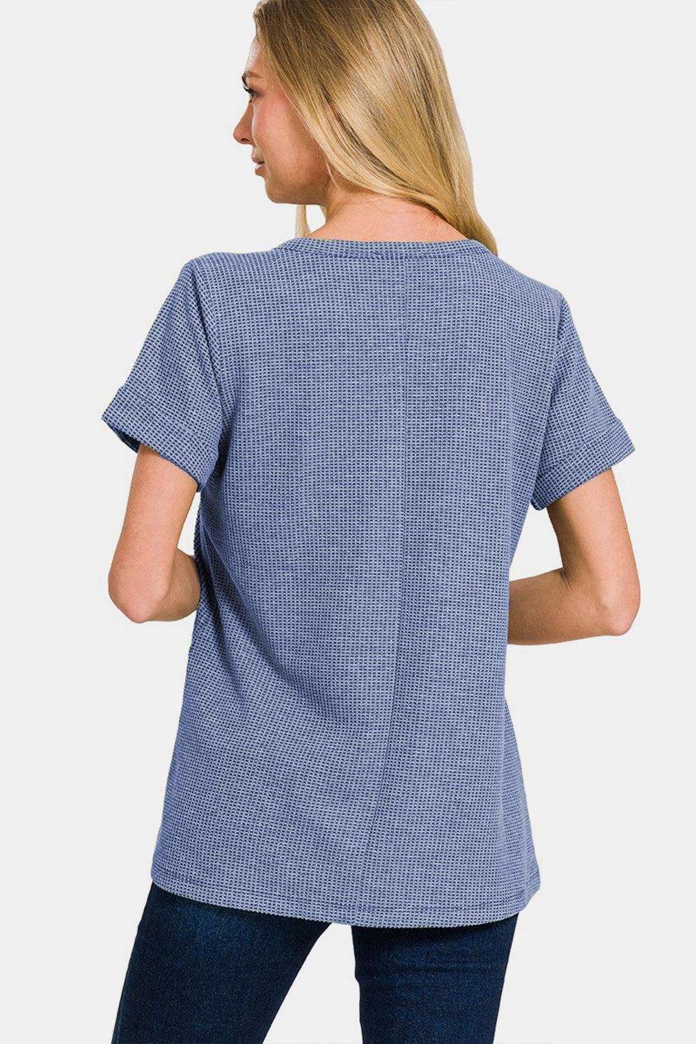 Zenana Notched Short Sleeve Waffle T-Shirt - AllIn Computer