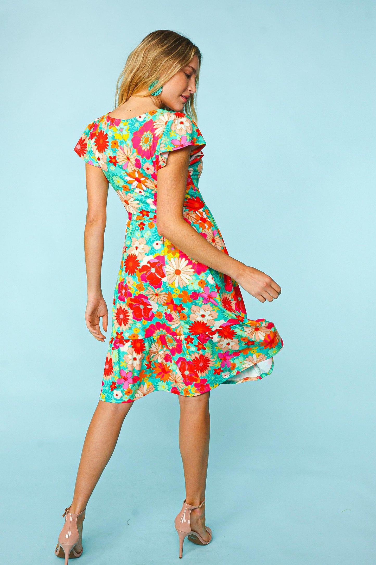 Haptics Floral Square Neck Short Sleeve Dress - AllIn Computer