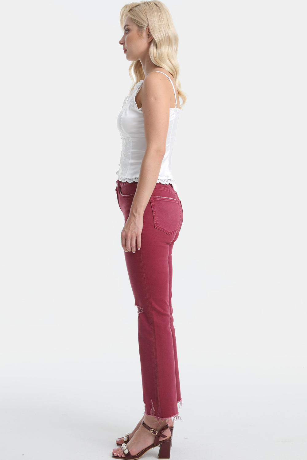 BAYEAS Full Size High Waist Distressed Raw Hem Flare Jeans - AllIn Computer