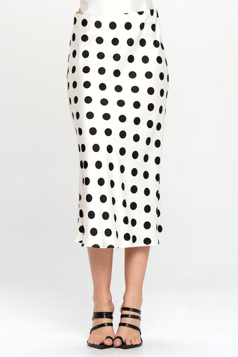 RENEE C Polka Dot Satin Midi Skirt - AllIn Computer
