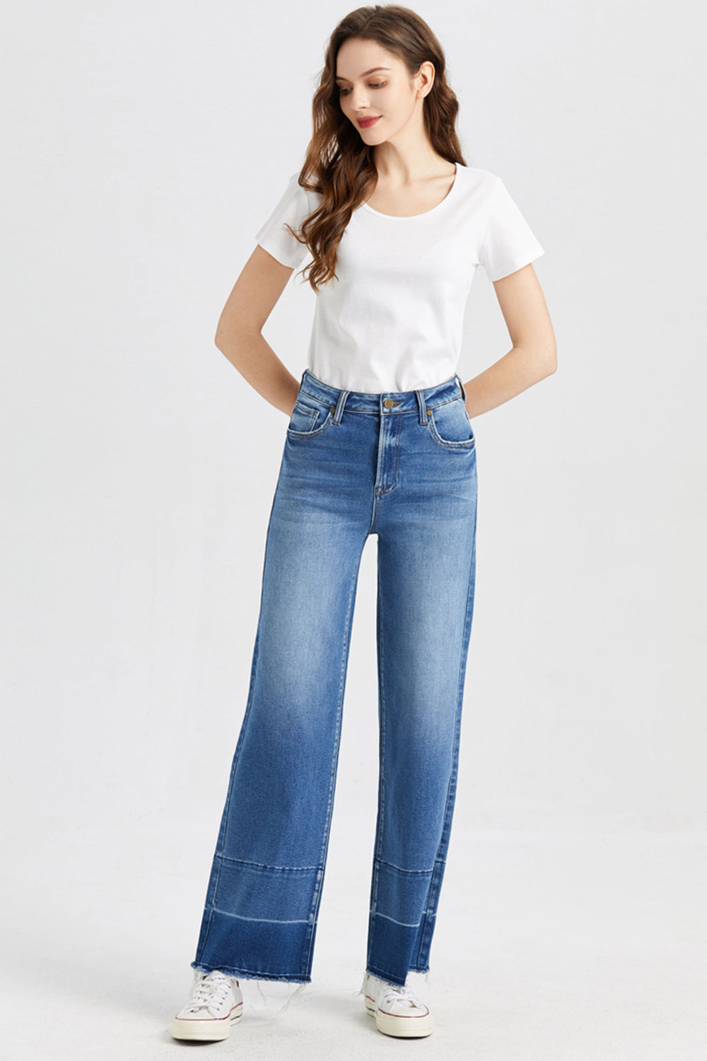 BAYEAS Full Size High Waist Cat's Whisker Wide Leg Jeans - AllIn Computer
