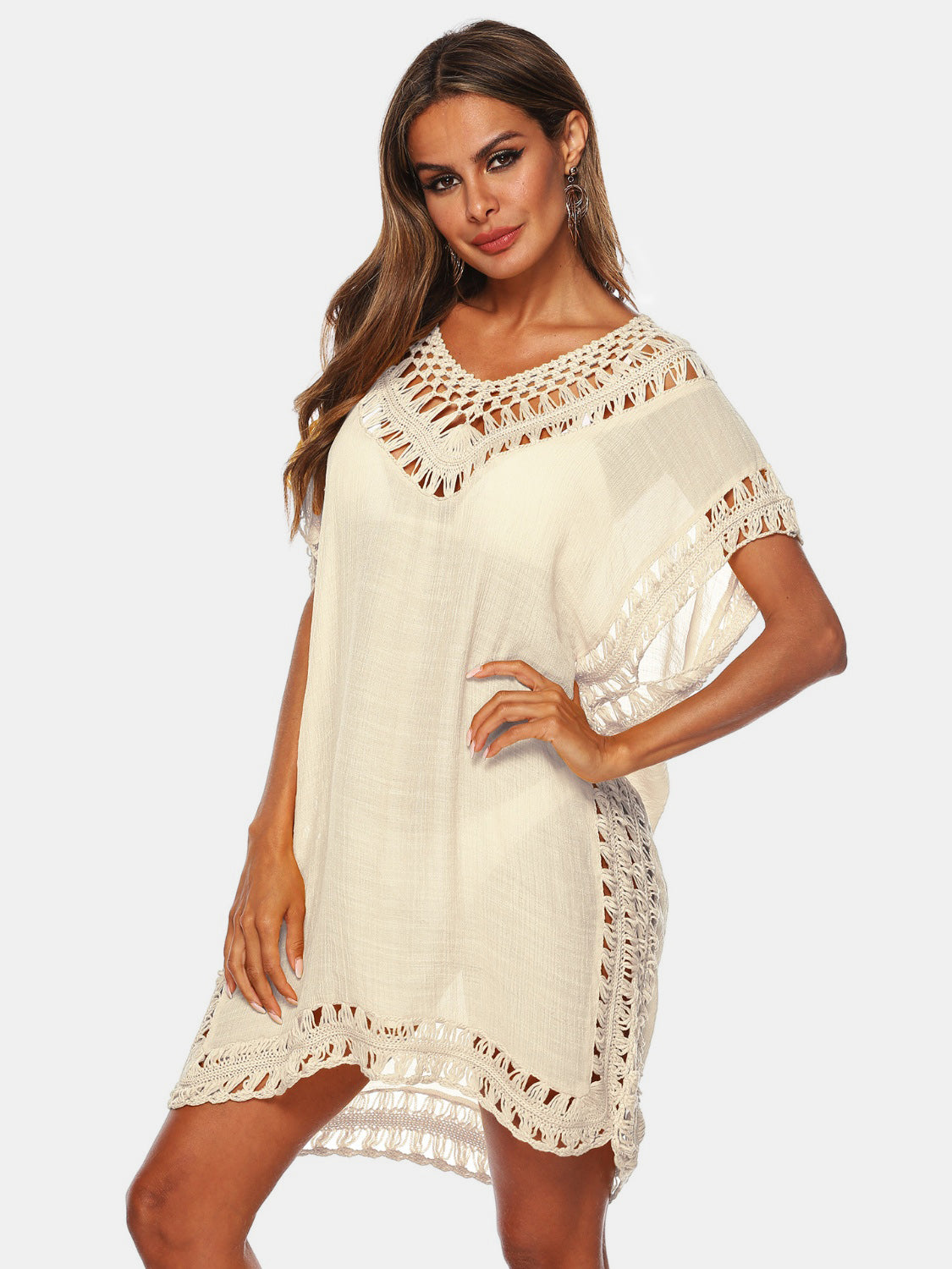 Cutout V-Neck Short Sleeve Cover-Up - AllIn Computer