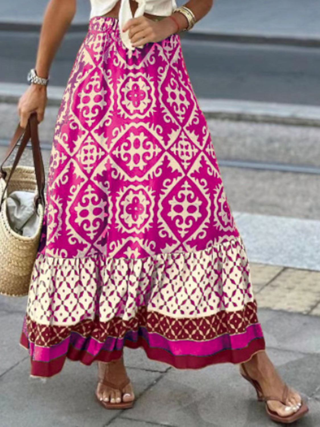 Geometric Elastic Waist Maxi Skirt - AllIn Computer