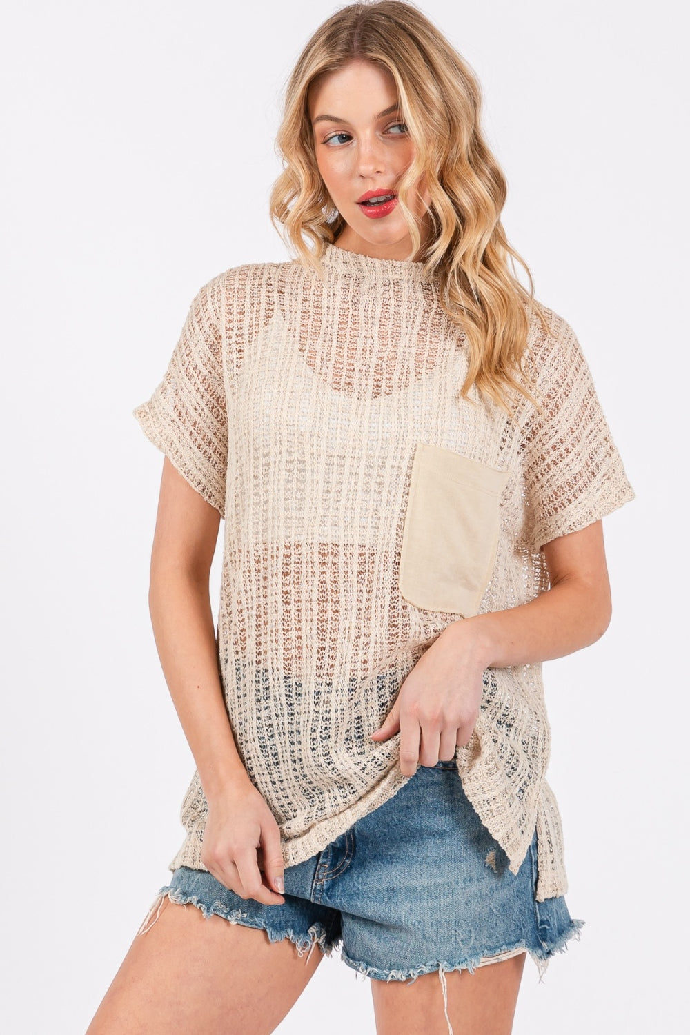 Ces Femme See Through Crochet Mock Neck Cover Up - AllIn Computer