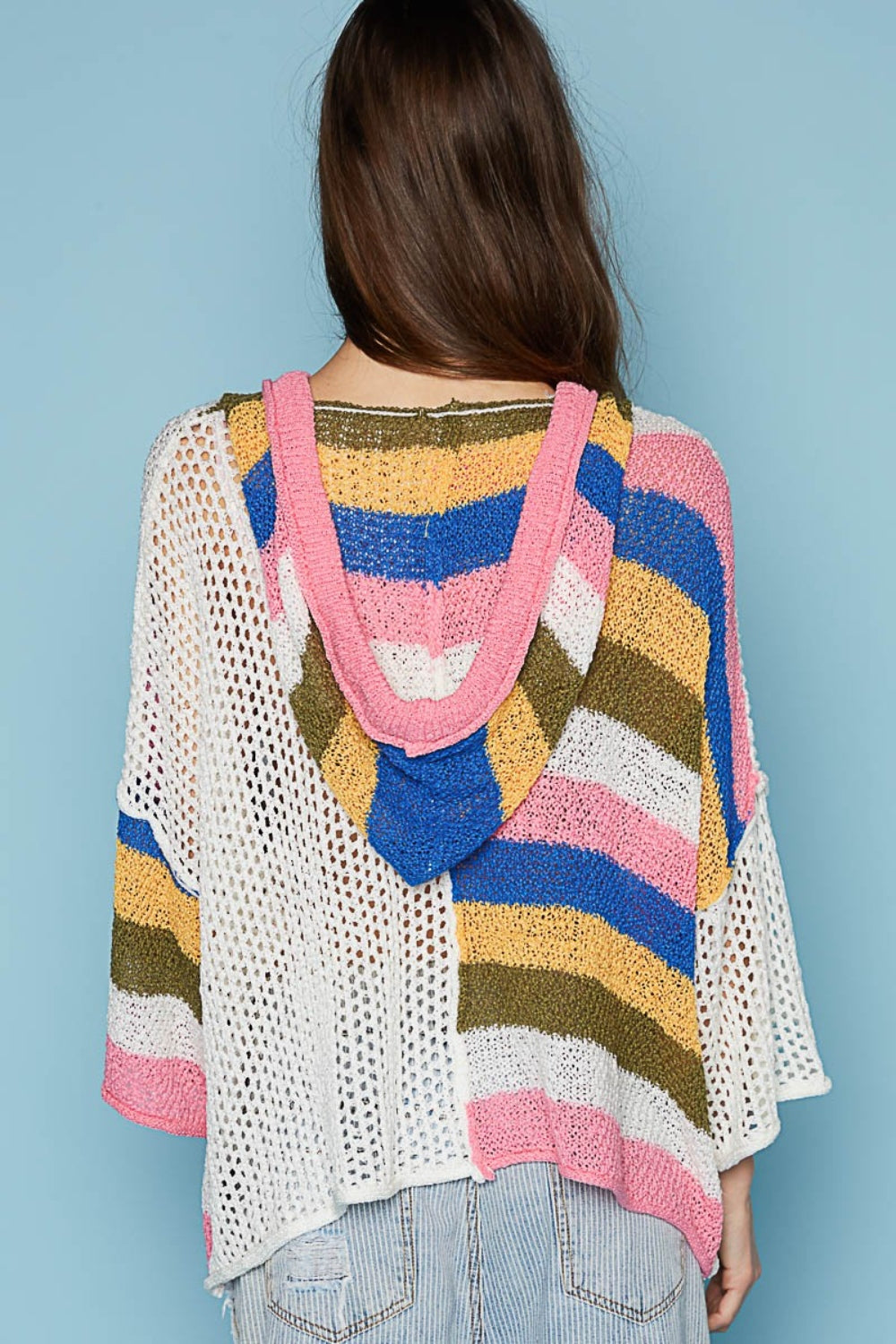POL Openwork Drawstring Color Block Hooded Knit Top - AllIn Computer