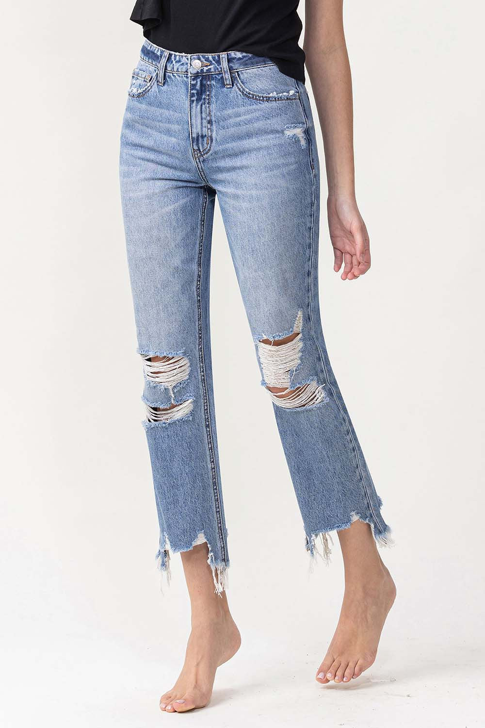 Lovervet High Rise Distressed Straight Jeans - AllIn Computer