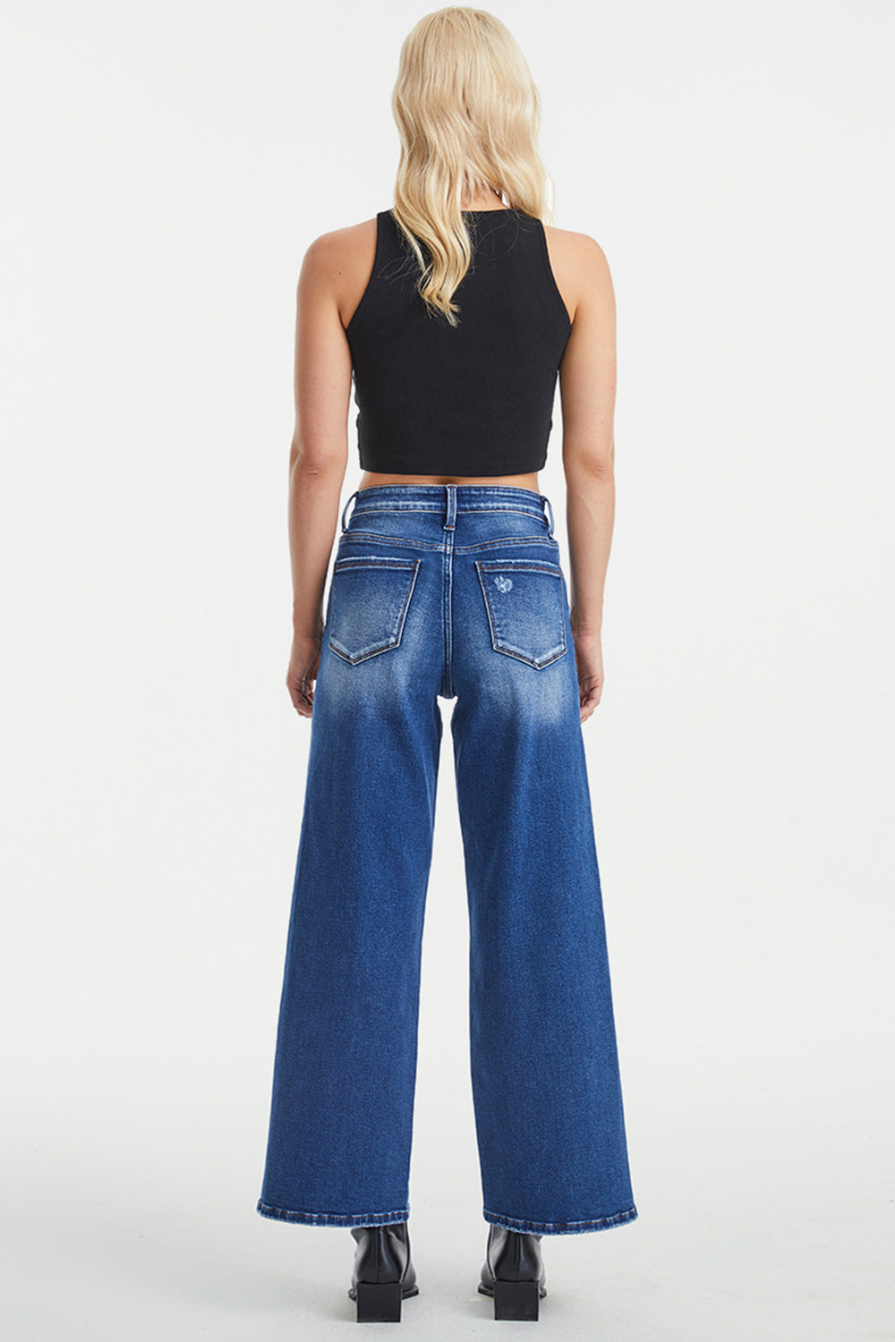 BAYEAS Full Size High Waist Two-Tones Patched Wide Leg Jeans - AllIn Computer