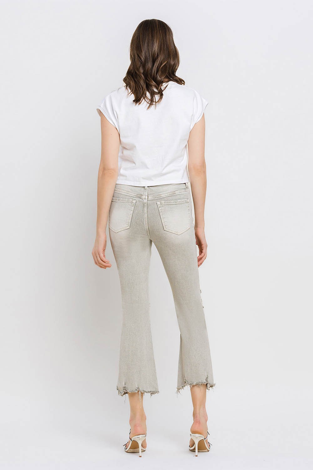 Lovervet Distressed Raw Hem Cropped Flare Jeans - AllIn Computer