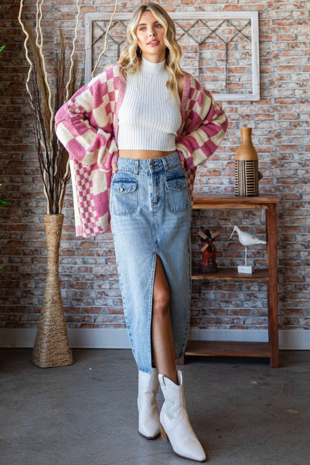 Veveret Slit Mid Rise Waist Denim Skirt - AllIn Computer