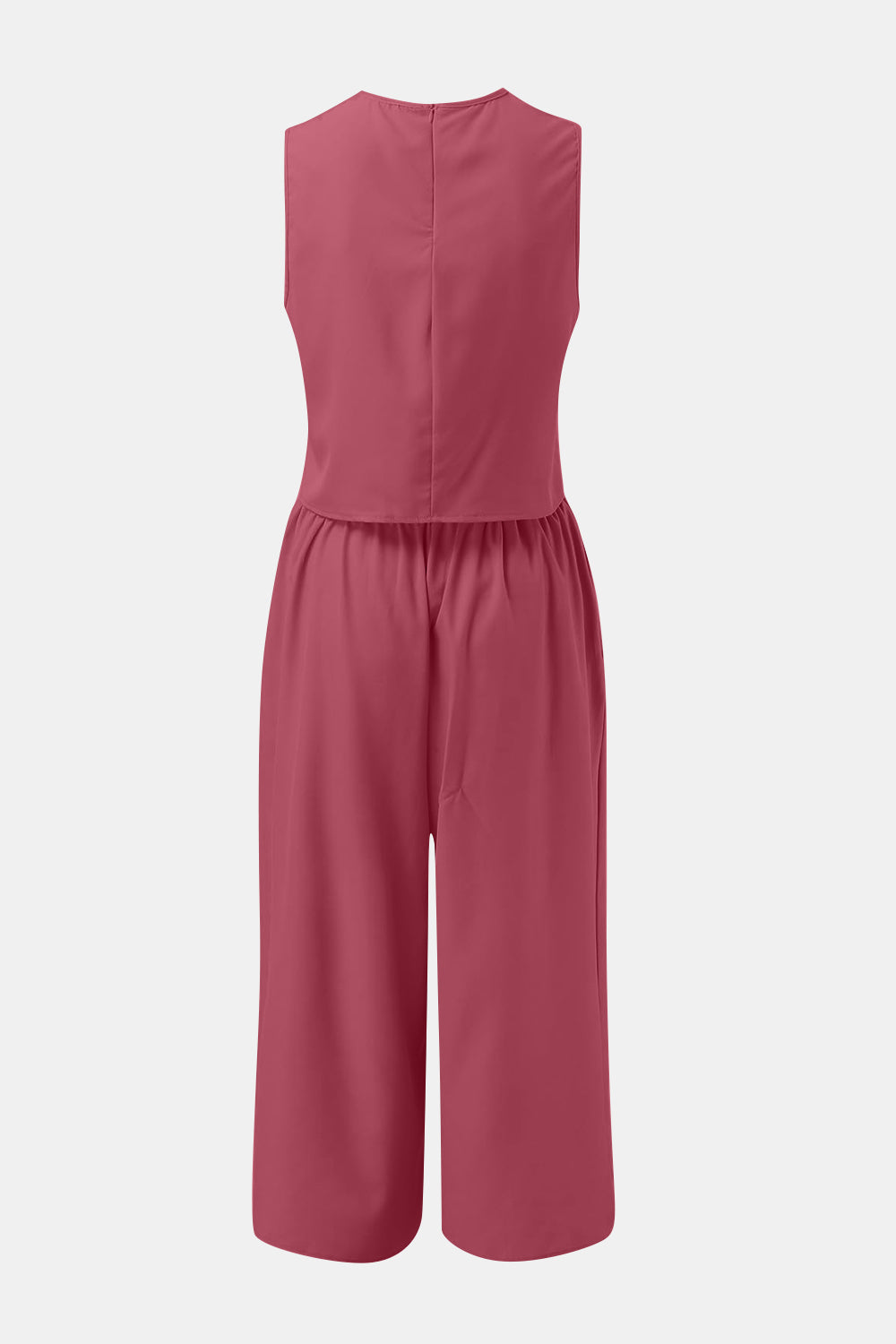 Round Neck Top and Wide Leg Pants Set - AllIn Computer