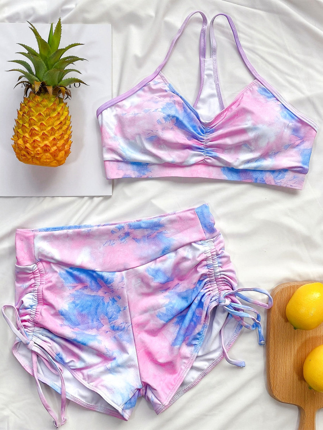 Tie-Dye Spaghetti Strap Top and Drawstring Shorts Swim Set - AllIn Computer