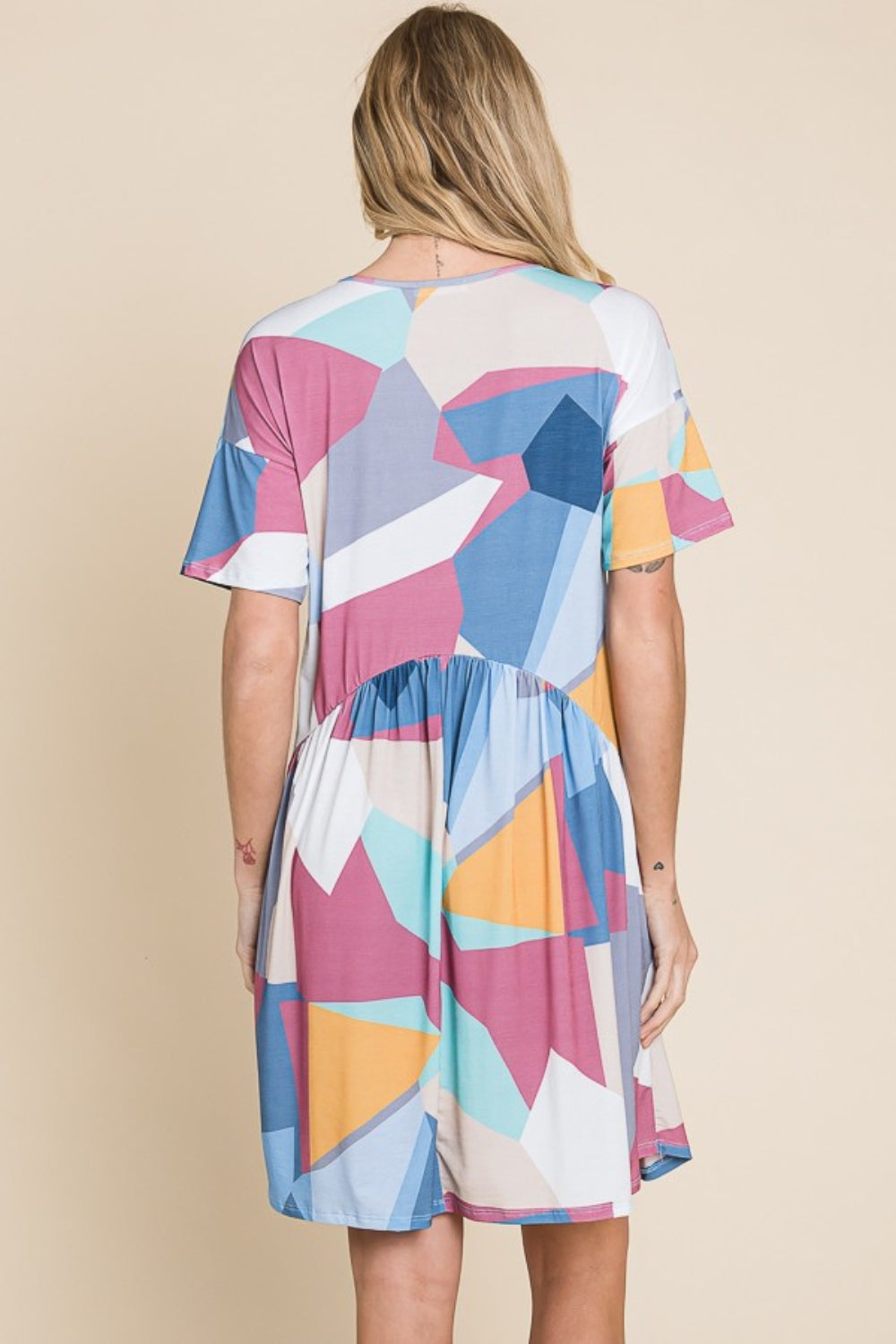 BOMBOM Ruched Color Block Short Sleeve Dress - AllIn Computer