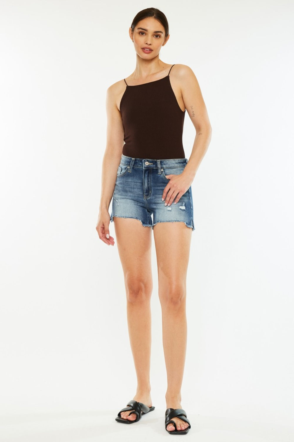 Kancan High Waist Raw Hem Denim Shorts - AllIn Computer