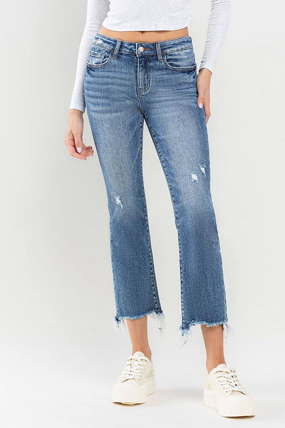 Lovervet Mid Rise Frayed Hem Jeans - AllIn Computer