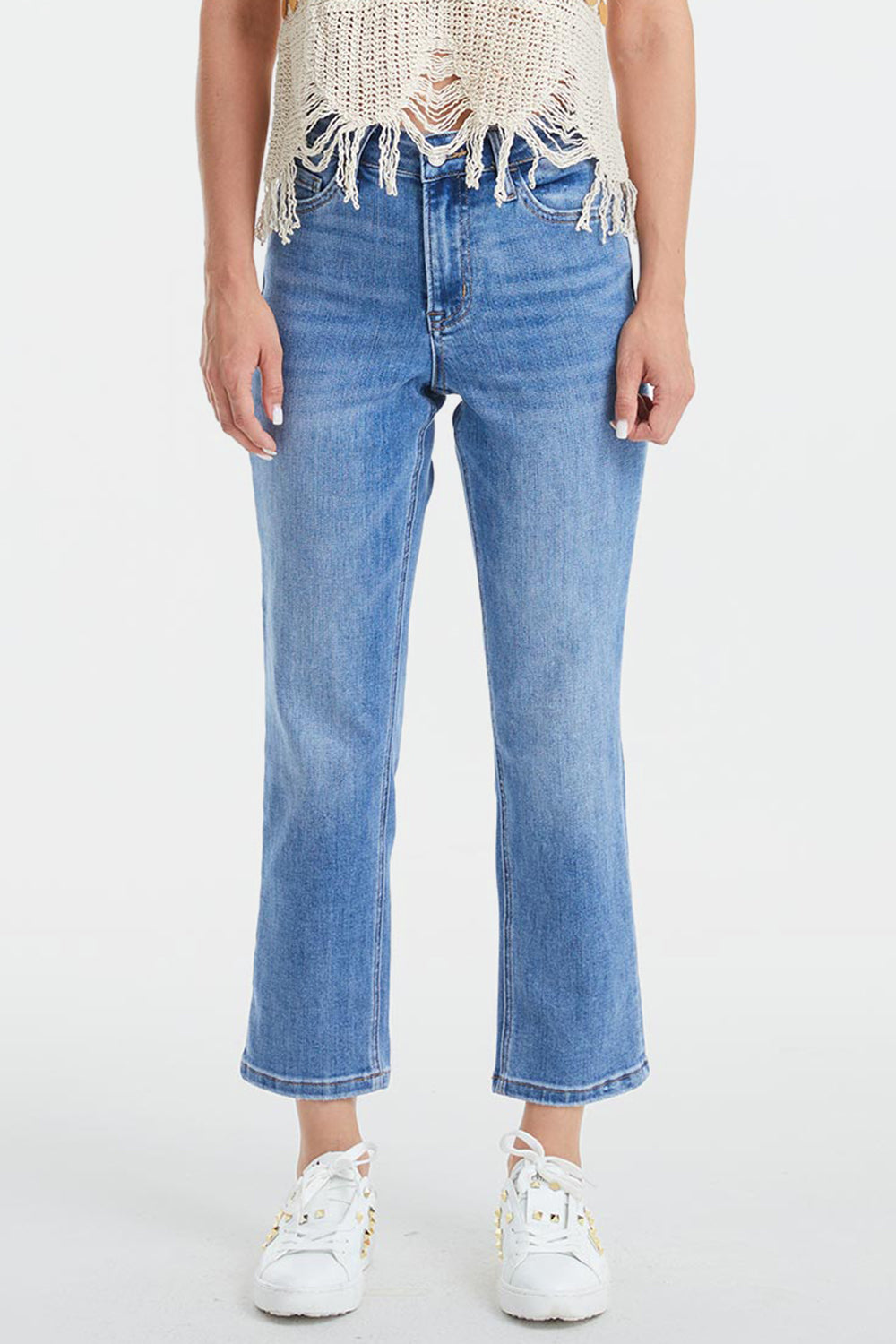 BAYEAS Full Size High Waist Raw Hem Straight Jeans - AllIn Computer