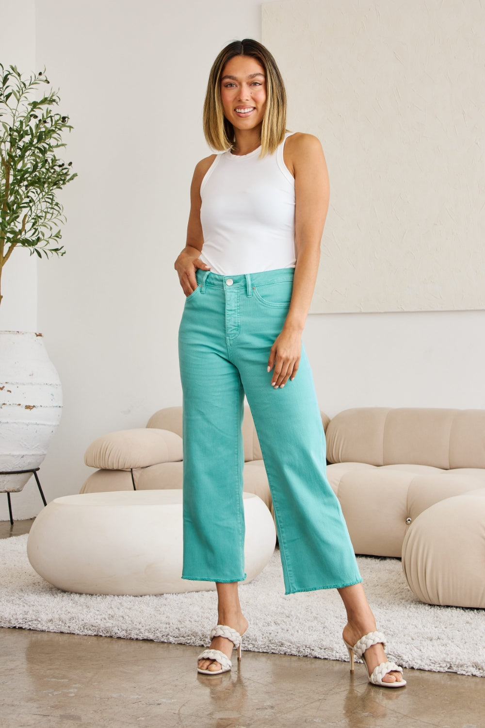 RFM Crop Chloe Full Size Tummy Control High Waist Raw Hem Jeans - AllIn Computer