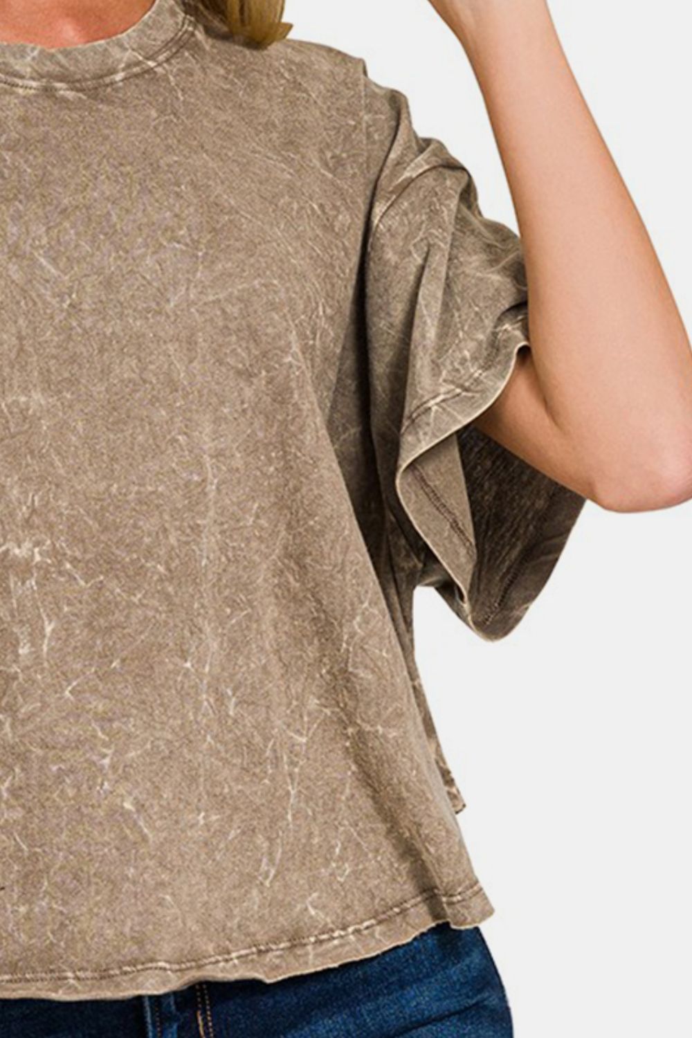 Zenana Washed Round Neck Drop Shoulder Cropped T-Shirt - AllIn Computer