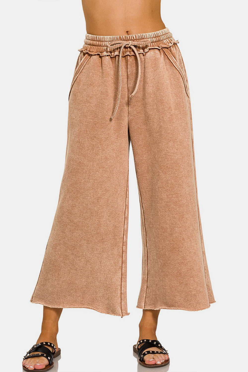 Zenana Acid Wash Fleece Wide Leg Pants - AllIn Computer