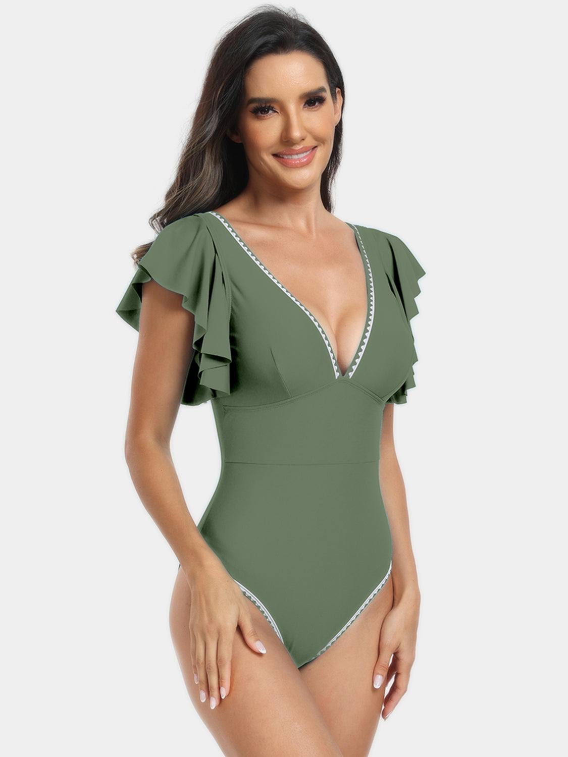Plunge Cap Sleeve One-Piece Swimwear - AllIn Computer