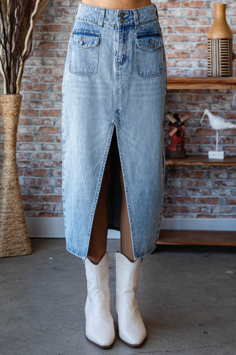 Veveret Slit Mid Rise Waist Denim Skirt - AllIn Computer