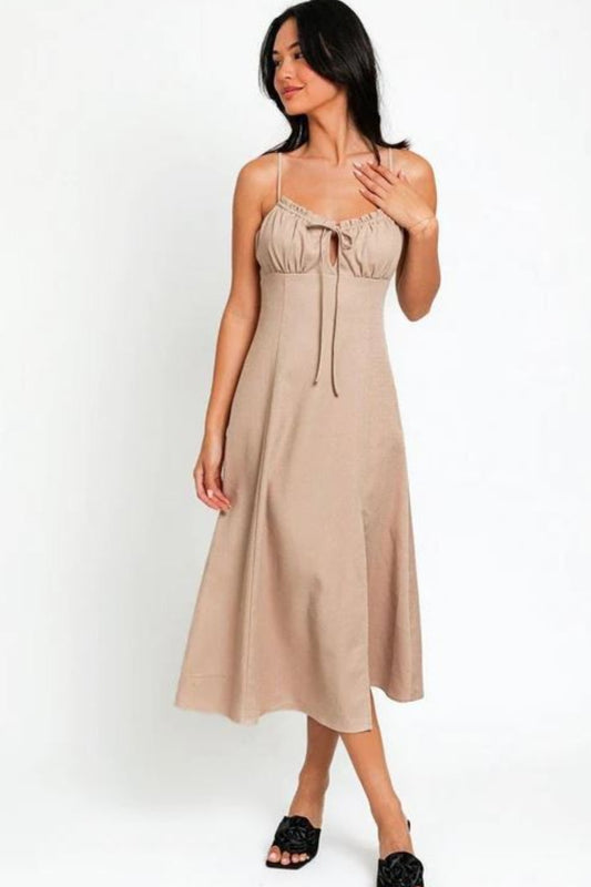Tasha Apparel Flare Front Tie Front Slit Midi Dress - AllIn Computer