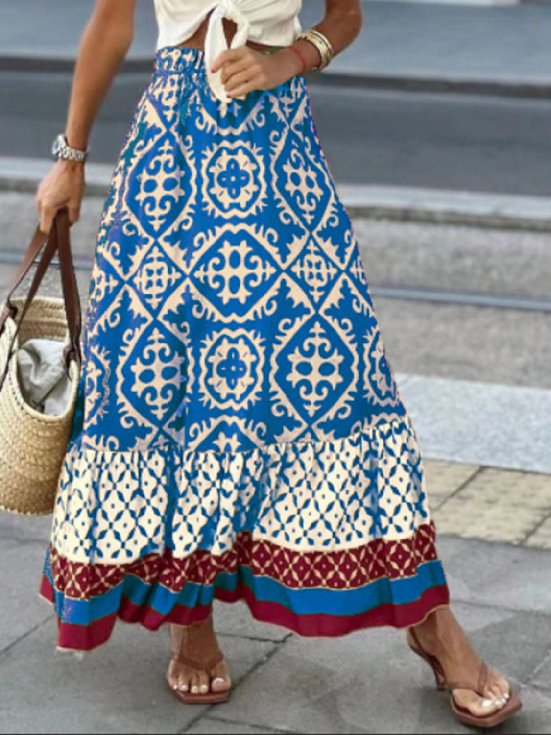 Geometric Elastic Waist Maxi Skirt - AllIn Computer