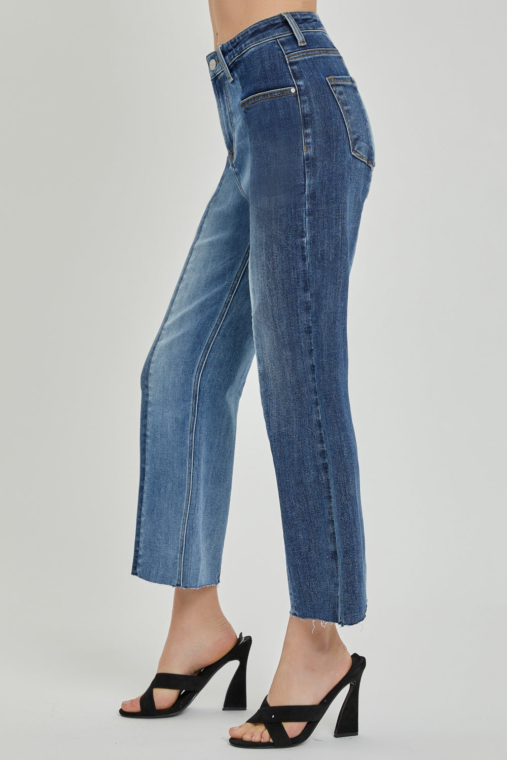 RISEN Full Size Mid-Rise Waist Two-Tones Jeans with Pockets - AllIn Computer