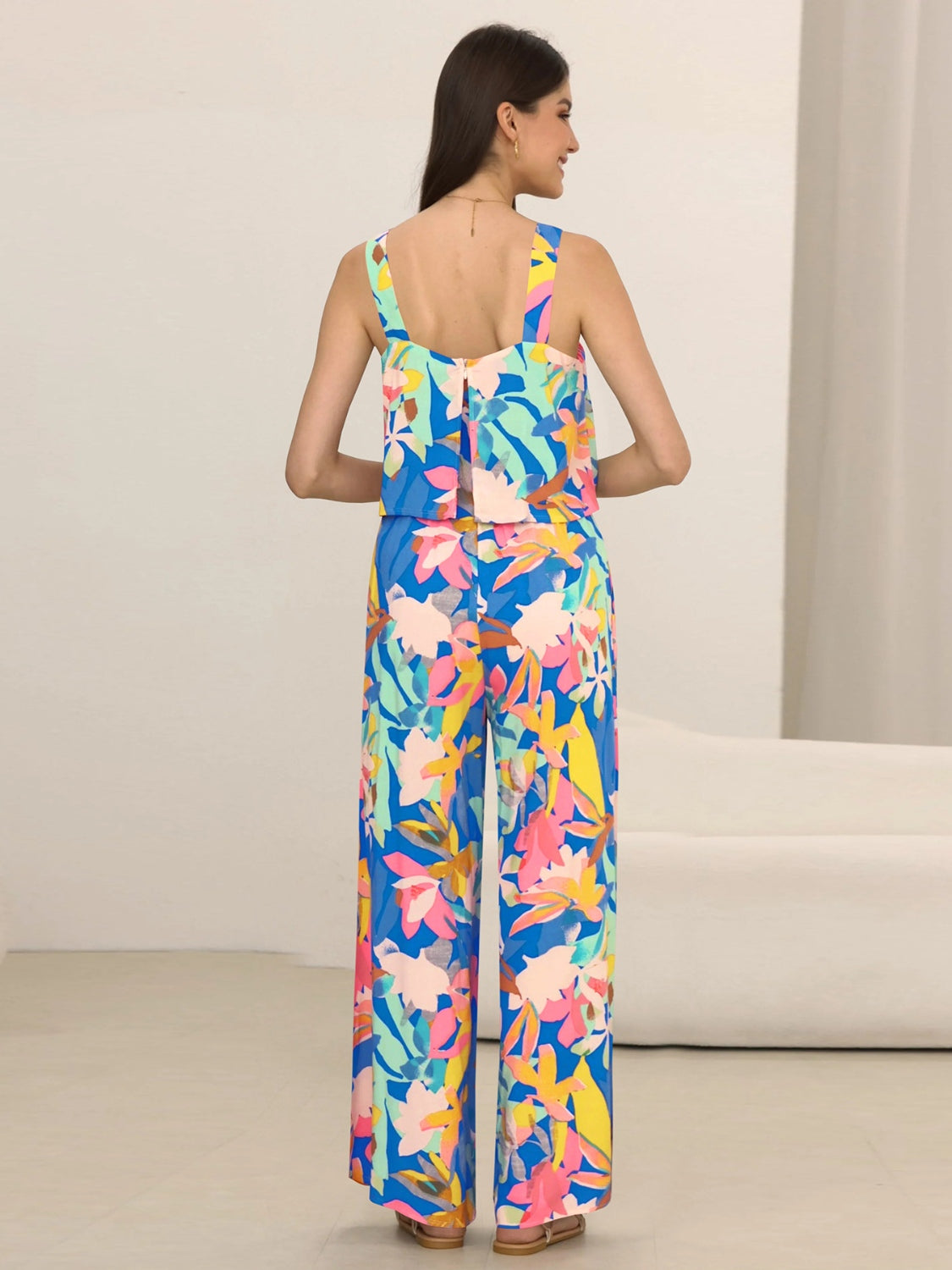 Printed Wide Strap Top and Pants Set - AllIn Computer