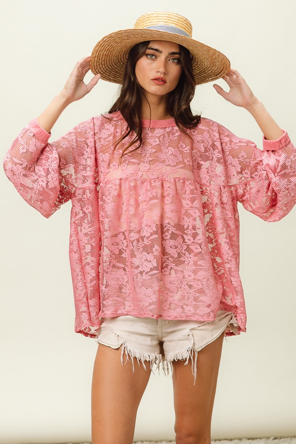 BiBi Floral Lace Long Sleeve Top - AllIn Computer