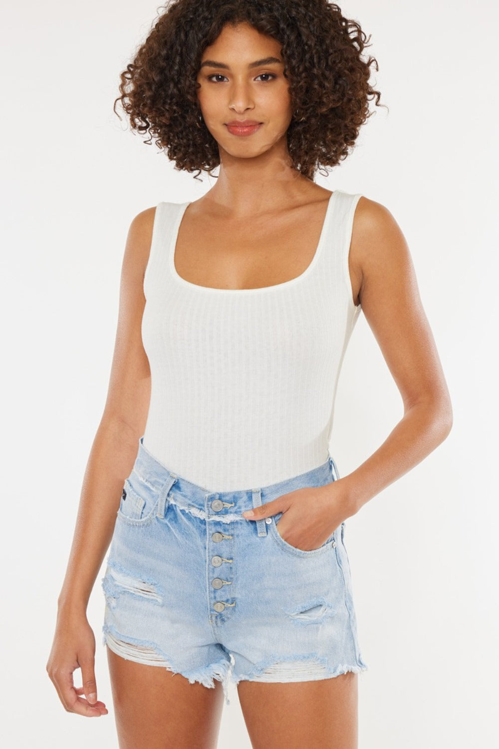 Kancan Distressed Button Fly Denim Shorts - AllIn Computer