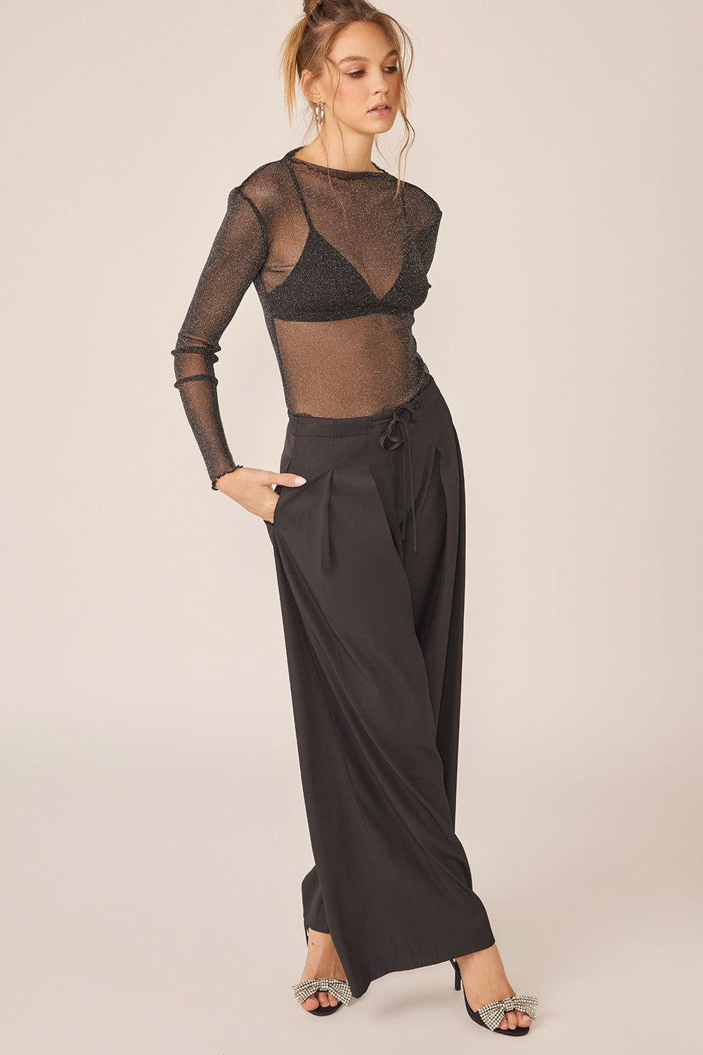 Idem Ditto Sparkling Glitter Long Sleeve Sheer Top - AllIn Computer
