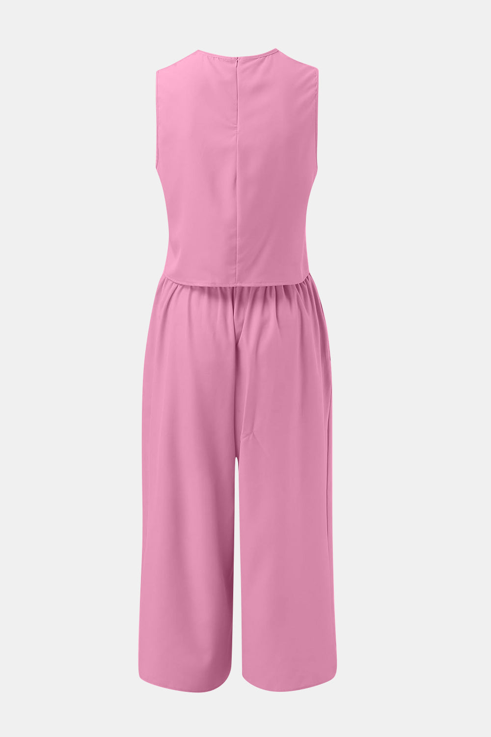 Round Neck Top and Wide Leg Pants Set - AllIn Computer