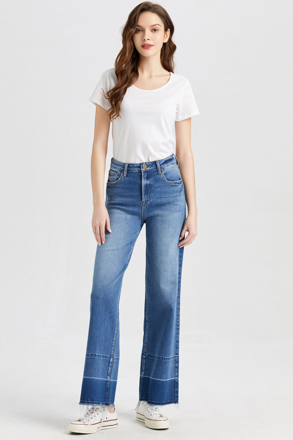 BAYEAS Full Size High Waist Cat's Whisker Wide Leg Jeans - AllIn Computer