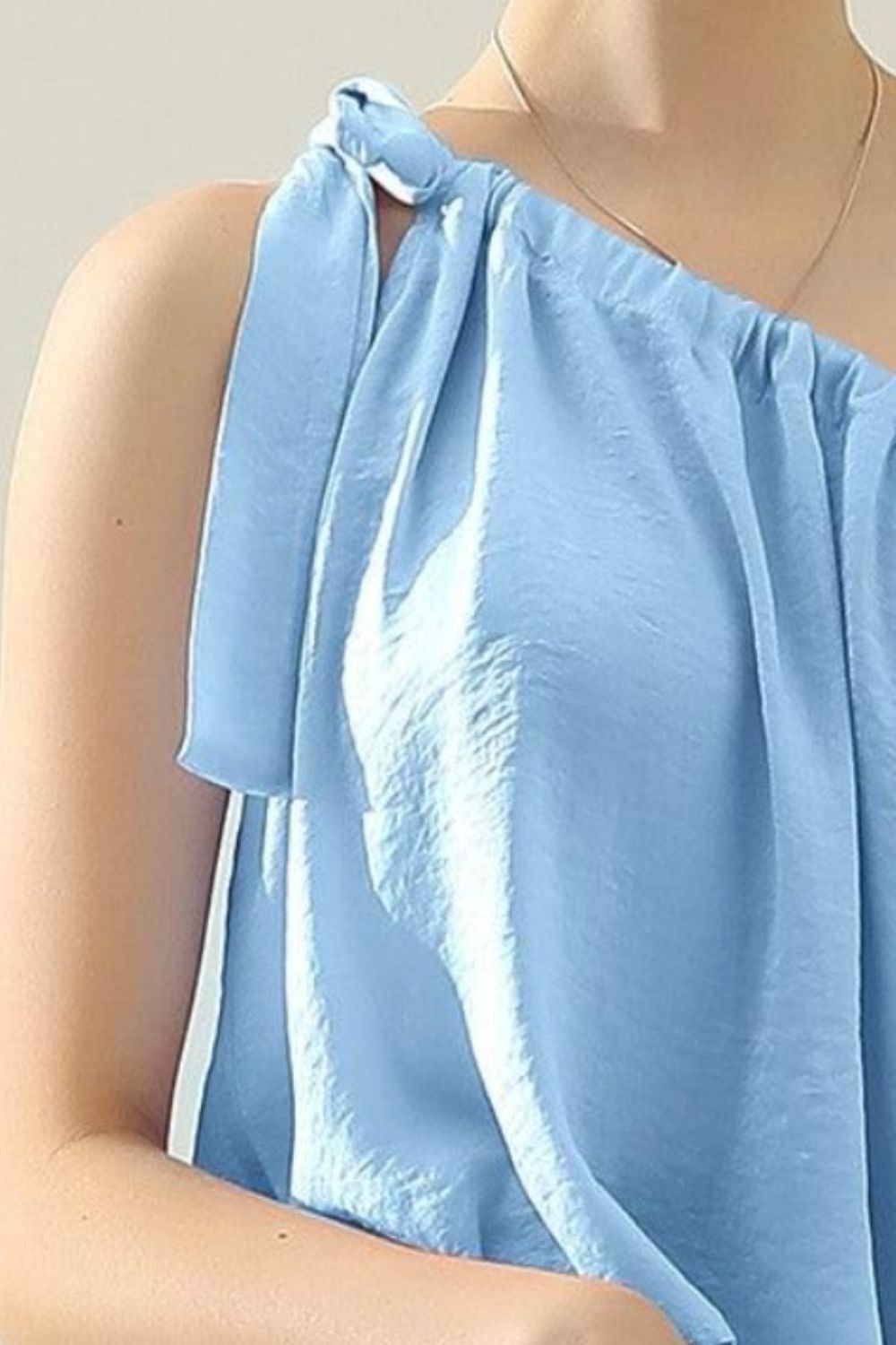 Ninexis One Shoulder Bow Tie Strap Satin Silk Top - AllIn Computer