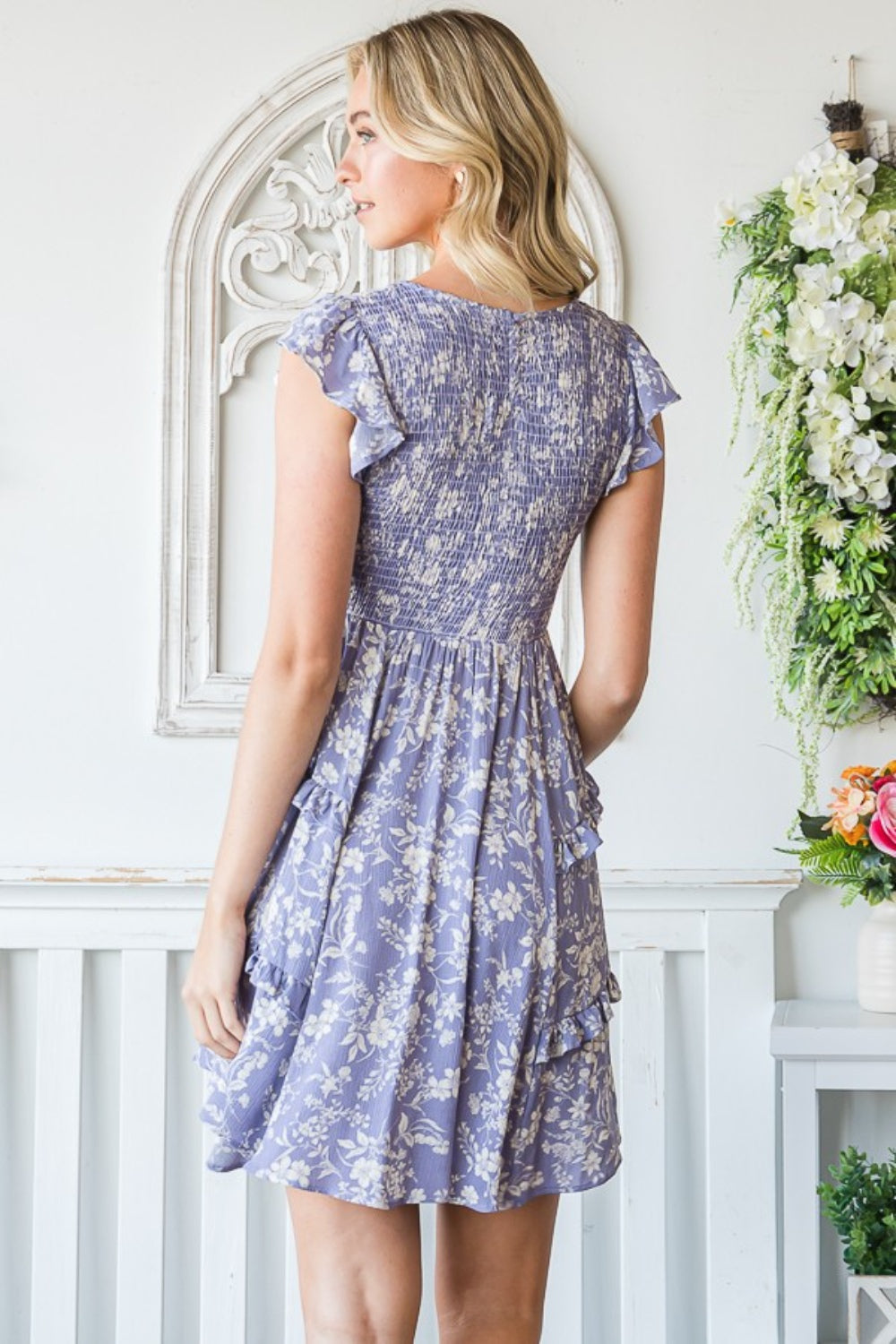 Reborn J Floral Ruffle Trim Smocked Mini Dress - AllIn Computer