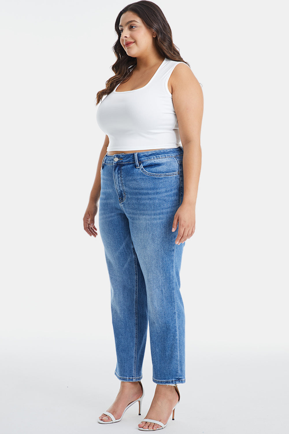 BAYEAS Full Size High Waist Raw Hem Straight Jeans - AllIn Computer