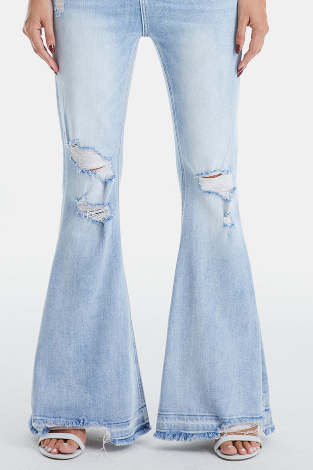 BAYEAS Full Size Distressed Raw Hem High Waist Flare Jeans - AllIn Computer