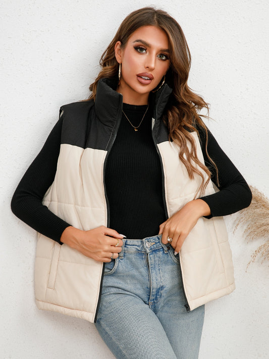 Two-Tone Zip-Up Vest | CLOTHING,SHOES & ACCESSORIES | CATHSNNA, jacket, Ship From Overseas, vest jacket | Trendsi