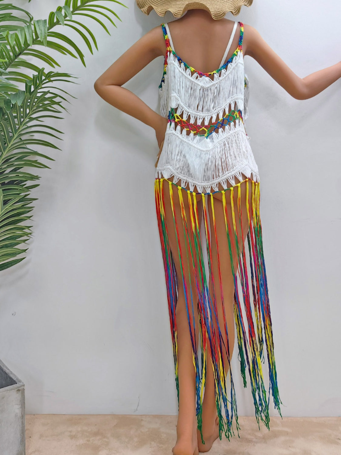 Fringe Scoop Neck Spaghetti Strap Cover-Up - AllIn Computer