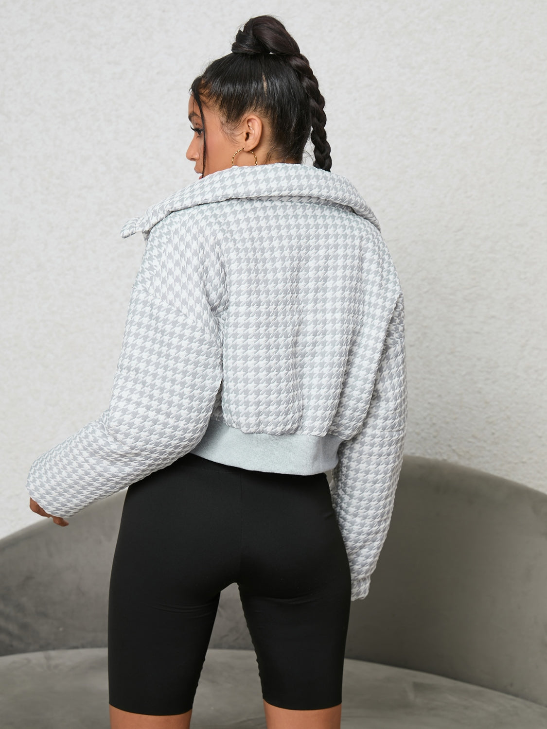 Houndstooth Zip-Up Jacket - AllIn Computer