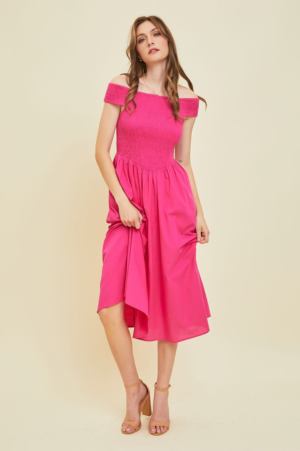 HEYSON Off-Shoulder Smocked Midi Dress - AllIn Computer